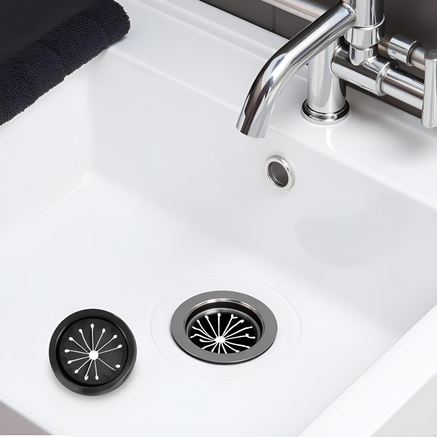 2Pcs Black 3-Inch Garbage Disposal Splash Guard - Kitchen Sink Baffle Covers for Whirlaway, Waste King and GE Models - Rubber Drain Cover Disposal and Splash Protection, Garbage Disposals and Parts