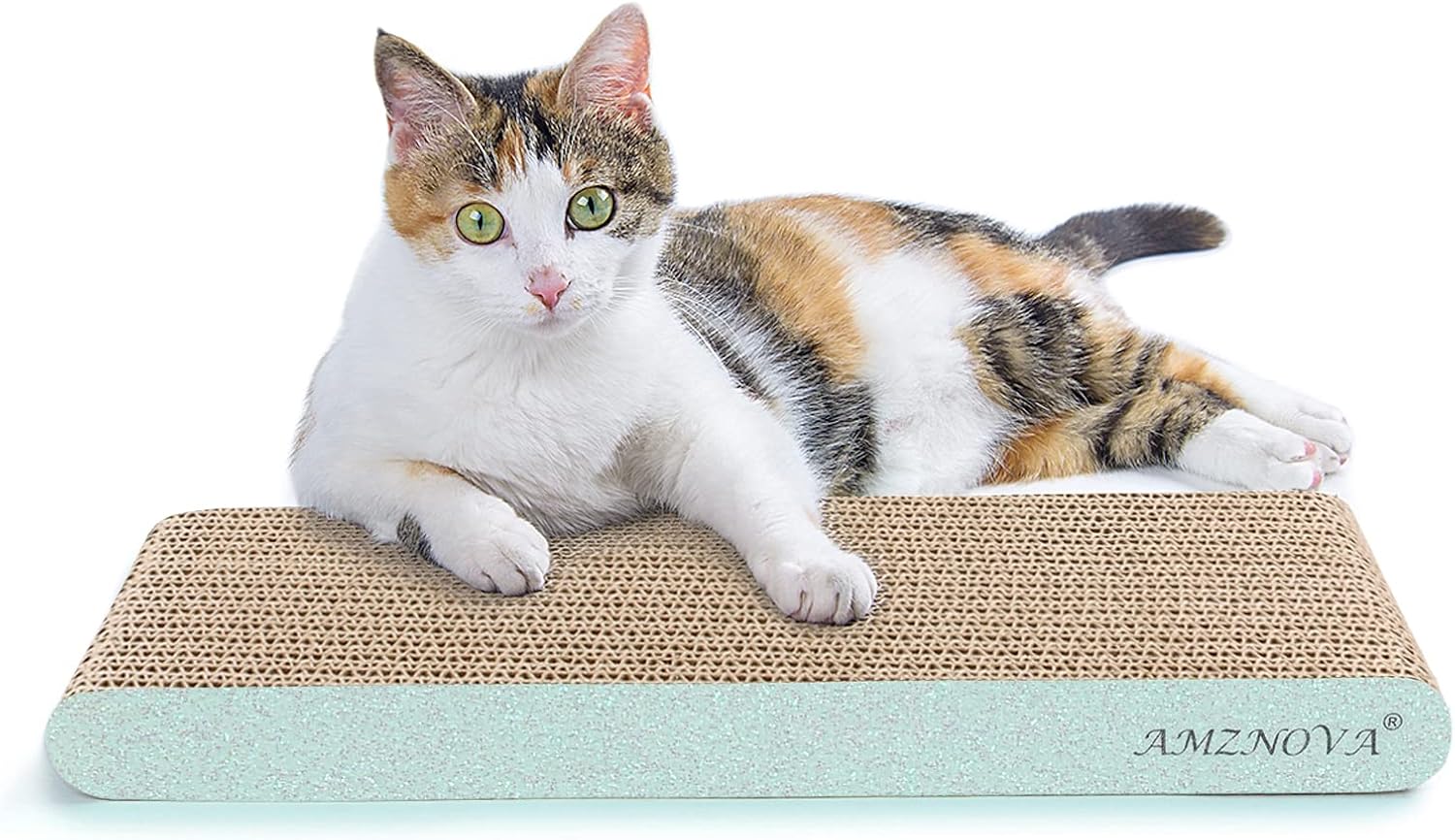 AMZNOVA Cat Scratcher, Scratching Pad, Durable Recyclable Cardboard with Catnip, Narrow, Glitter Green