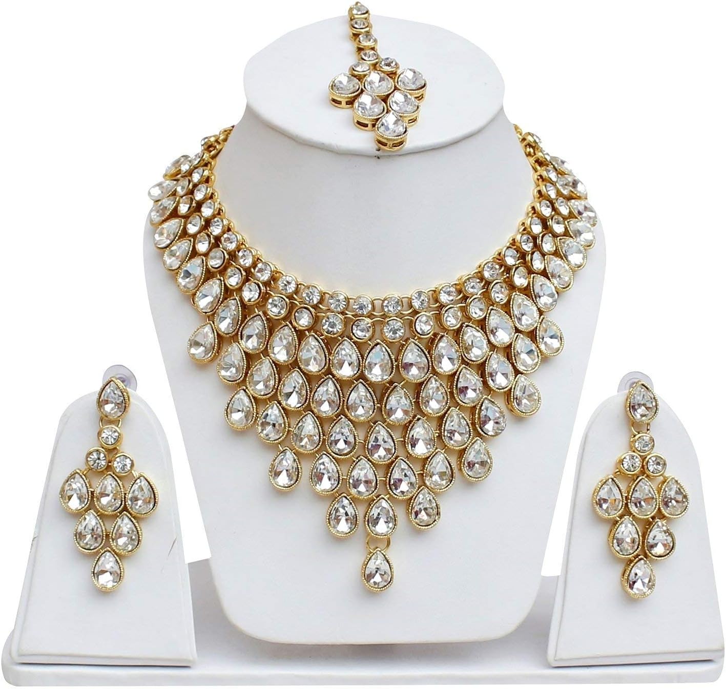 I Jewels Gold Plated Indian Traditional Bollywood Style Wedding Stone Studded Bridal Choker Necklace Set for Women