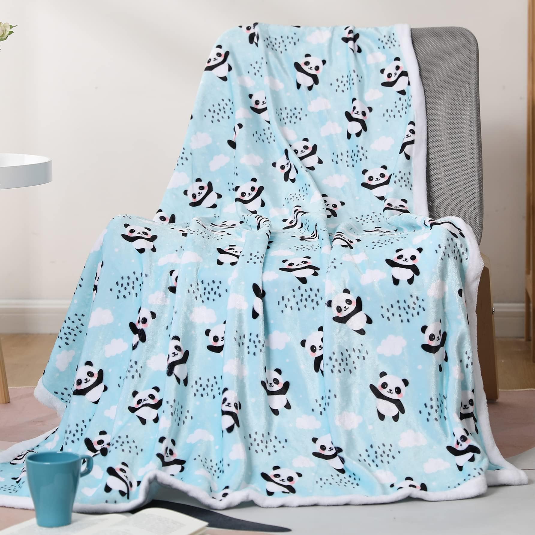 Panda Blanket Super Soft Cozy Blankets Light Blue Pandas Stuff Pandabear Gifts for Girls Teens Women Fleece Blanket Lightweight Cute Panda Accessories (Blue Panda, 50x60 Inches)