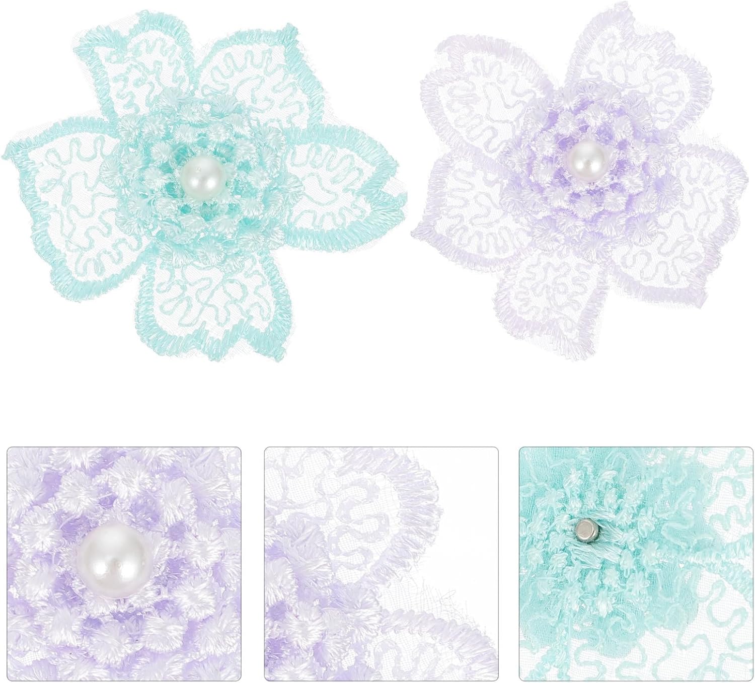 8pcs Flower Applique Patches for DIY Decoration, Skin Friendly Embroidered Lace Patches Imitation Pearl for Shoes and Cushions, Floral Repairing and Clothing Embellishment