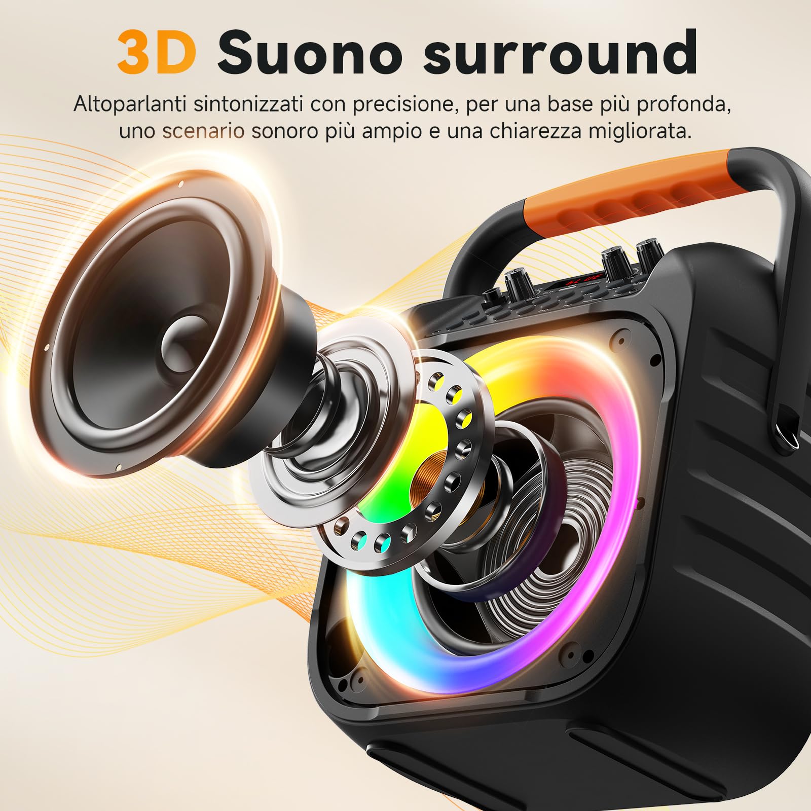 HWWR Canta Tu Karaoke 2026, Subwoofer 6,5" Karaoke con 2 Microfono, 80W Cassa Bluetooth 5.3 portatile, Regolazione Dell'eco, Luce LED, Sistema PA Supporta TV/Rec/Aux/USB/scheda TF