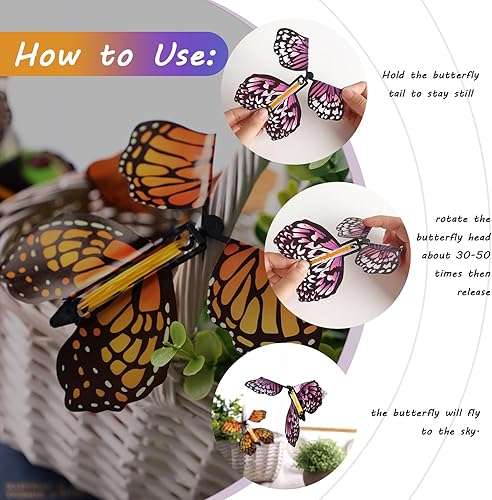 Miniatura 4 de MCPINKY 26 juguetes mágicos de mariposa voladora, juguete de mariposa de cuerda de hada voladora, tarjetas de mariposa voladora en el libro, caja de