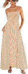 CUPSHE Womens Summer Maxi Dress Casual Sleeveless Square Neck Striped Beach Long Dress with Pockets