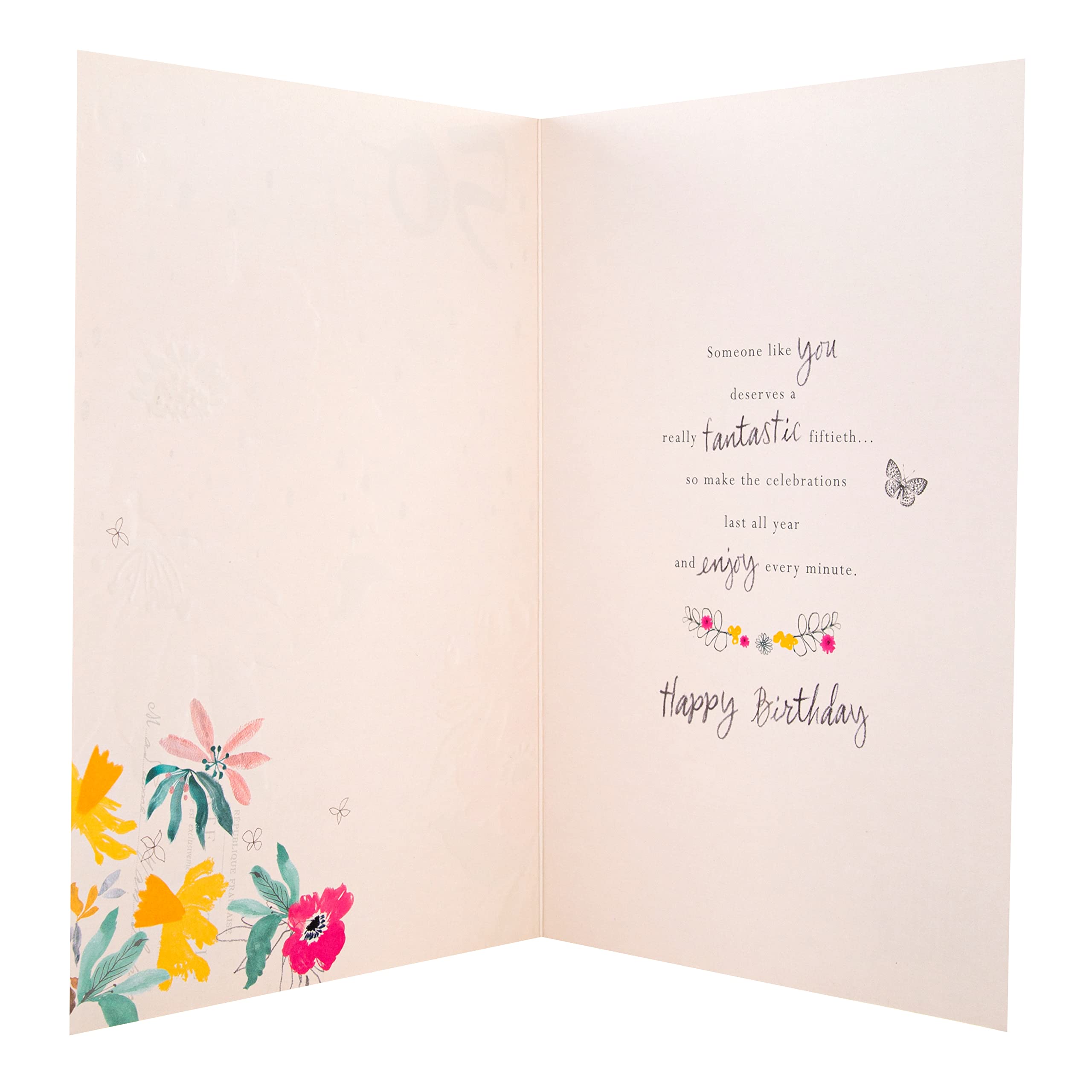 Hallmark Geburtstagskarte Zum 50. – Mit Geprägtem Blumenmuster & Goldfolie, Inkl. Umschlag