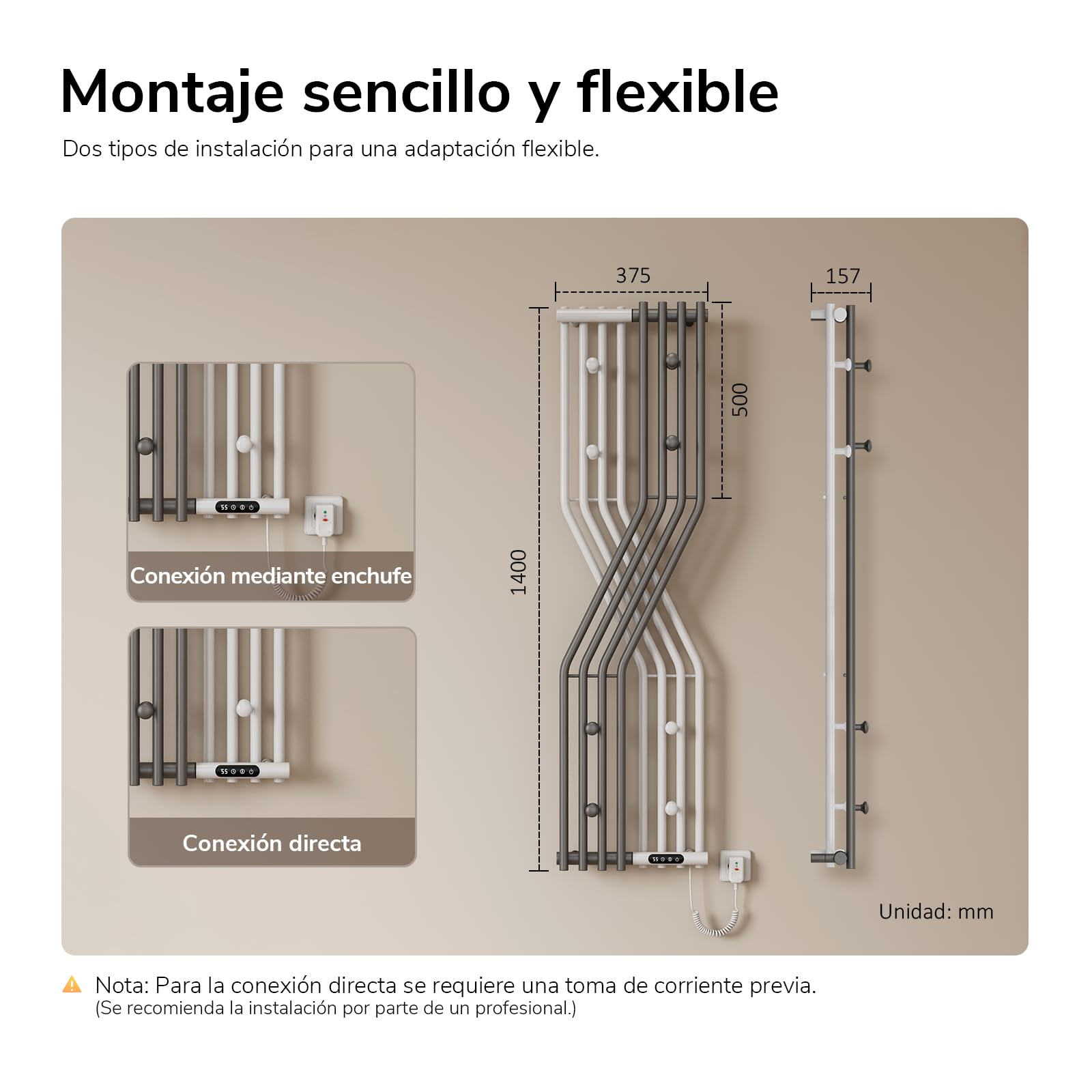 EMKE Toallero Eléctrico Radiador Secatallas Diseño X Blanco y Antracita