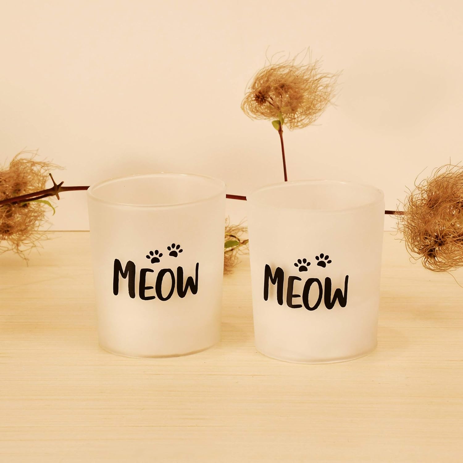 LumaBase Battery Operated Glass LED Candles, Meow - Set of 2