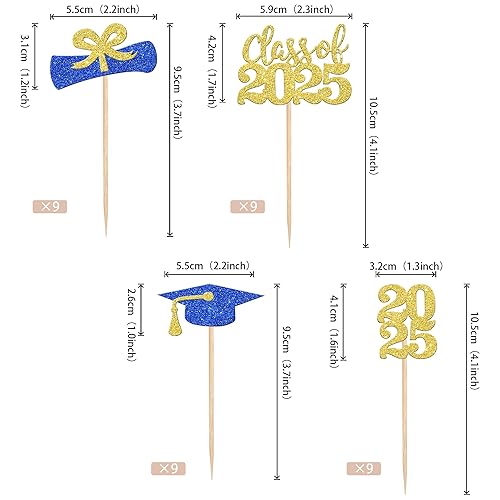 Miniatura 75 de 36 piezas con purpurina 2025 temática de graduación 2025 para cupcakes para diploma de clase de 2025, para graduación de clase de 2025, suministros