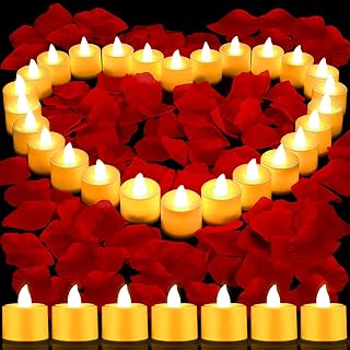 Sponsored Ad - Rose Petals and Candles Kit 5000 Pcs Artificial Red Petals with 96 Pcs Flameless LED Tea Lights Flickering ...