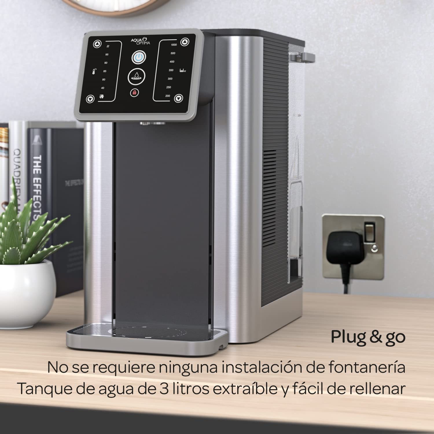 Dispensador instantáneo de agua caliente filtrada Aqua Optima Aurora, capacidad de 3,0 litros, 49 opciones de volumen y temperatura, incluye 1 filtro agua Evolve+ de 30 días, reduce los microplásticos