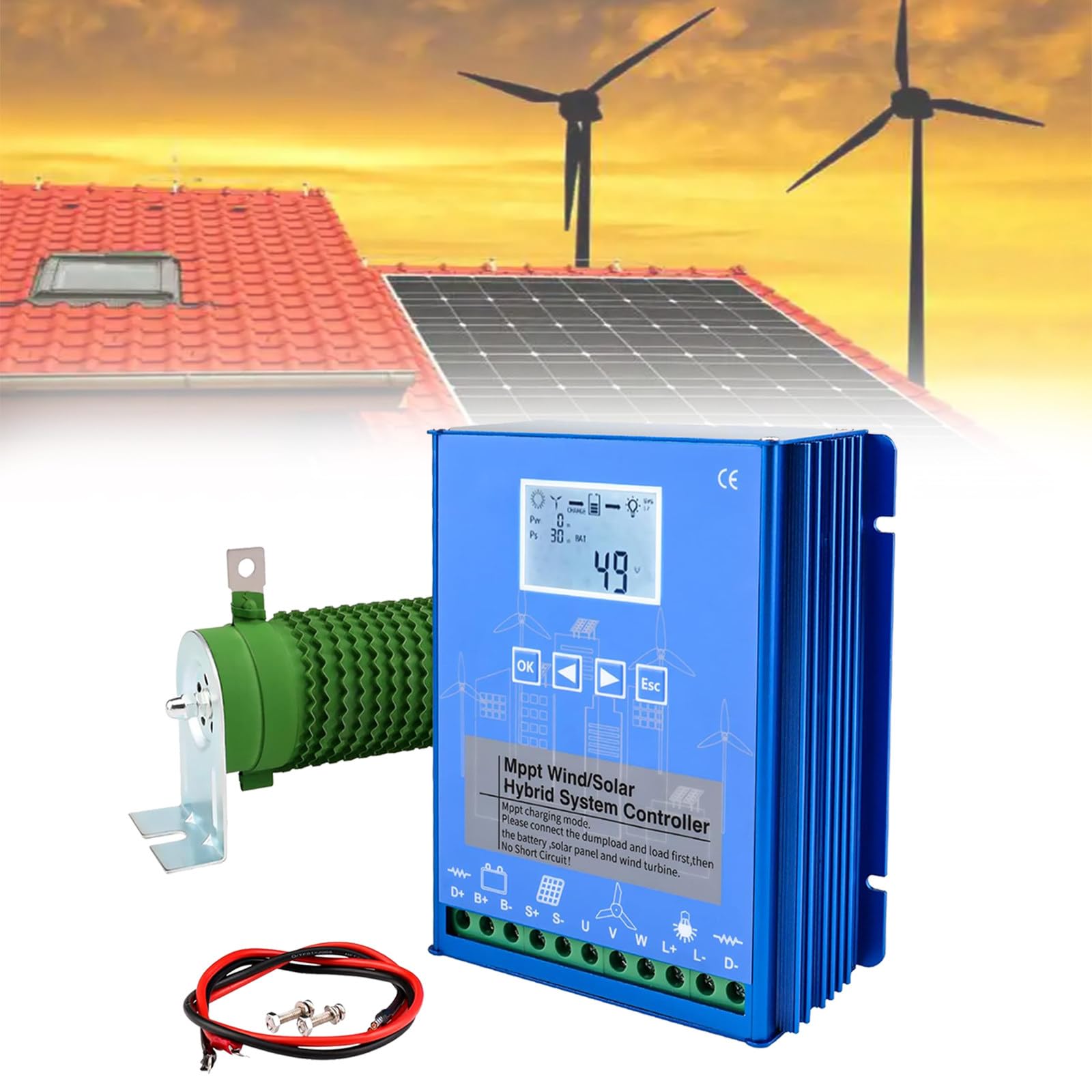 Hybrydowy regulator ładowania słonecznego MPPT wiatrowo-słoneczny 12V 24V 48V 12000W z wyświetlaczem LCD i funkcją rozładowania obciążenia, aby zoptymalizować wydajność ładowania systemów zasilania