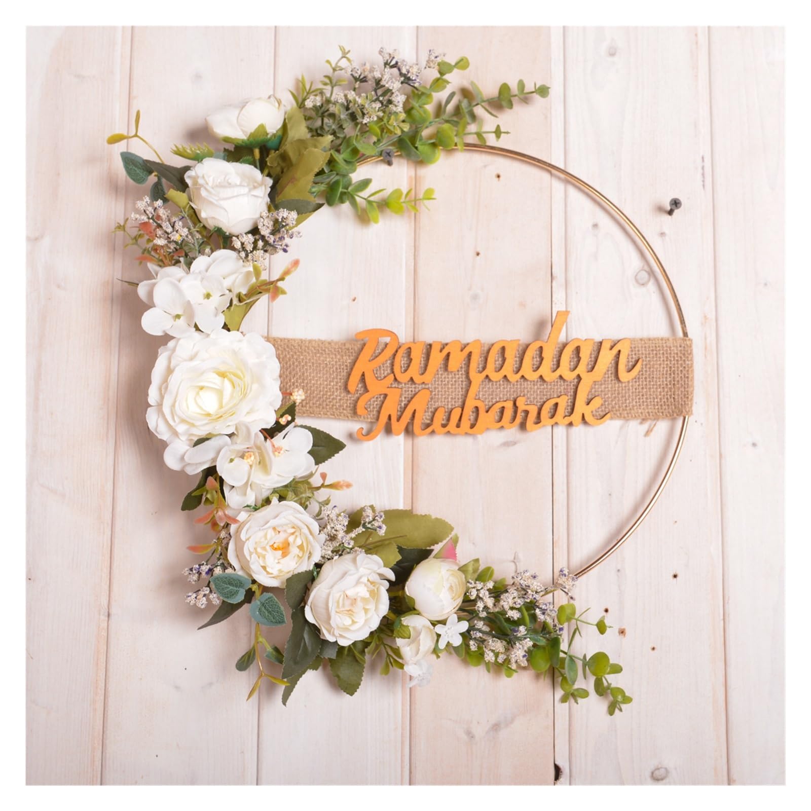 Kränze für die Haustür Ramadan Türkranz Künstliche Rosenblumen Frühlings-Hängekranz Islam Mubarak for die Haustürdekoration(Color-04)