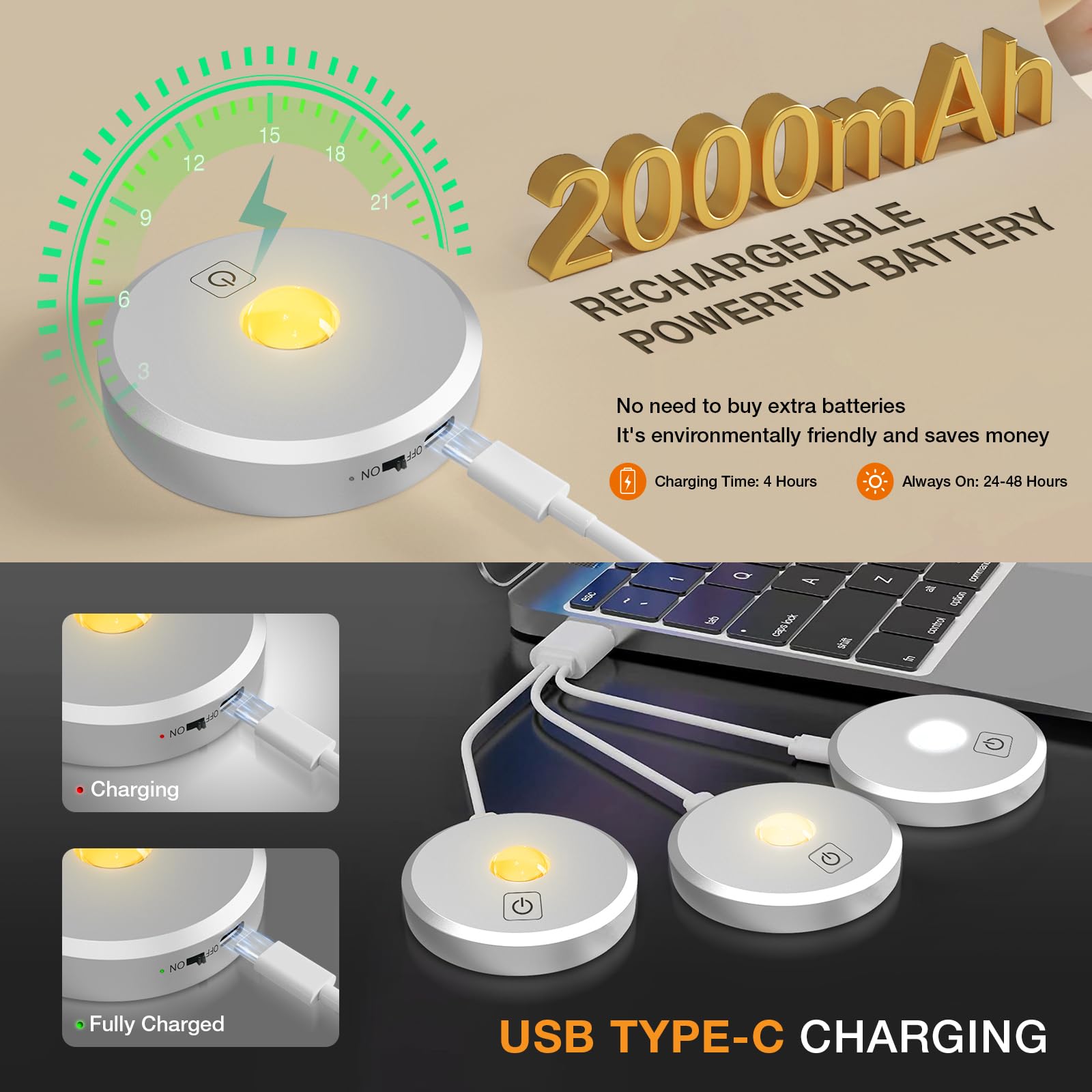 illuminazione a LED per vetrine senza fili con telecomando, faretti LED ricaricabili da 2000 mAh, 3 temperature di colore dimmerabili, luce sottopensile, luce per armadio, sottopensile cucina