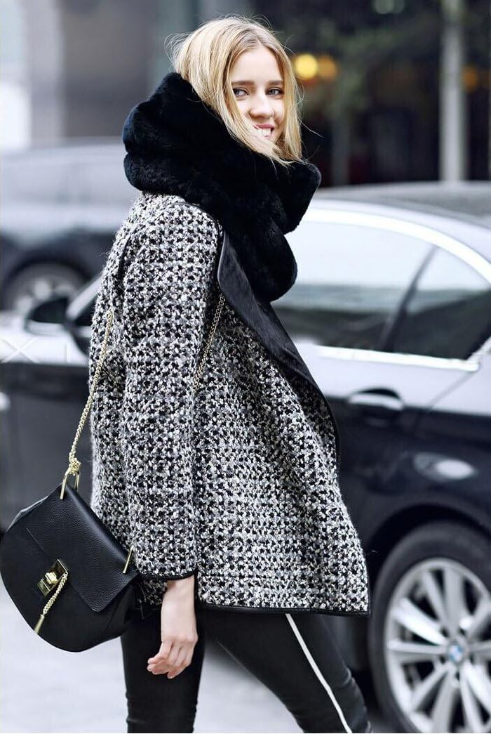 Chicone Big Size Neck Gaiter Faux Fur Short Scarf for Women,Black,Large