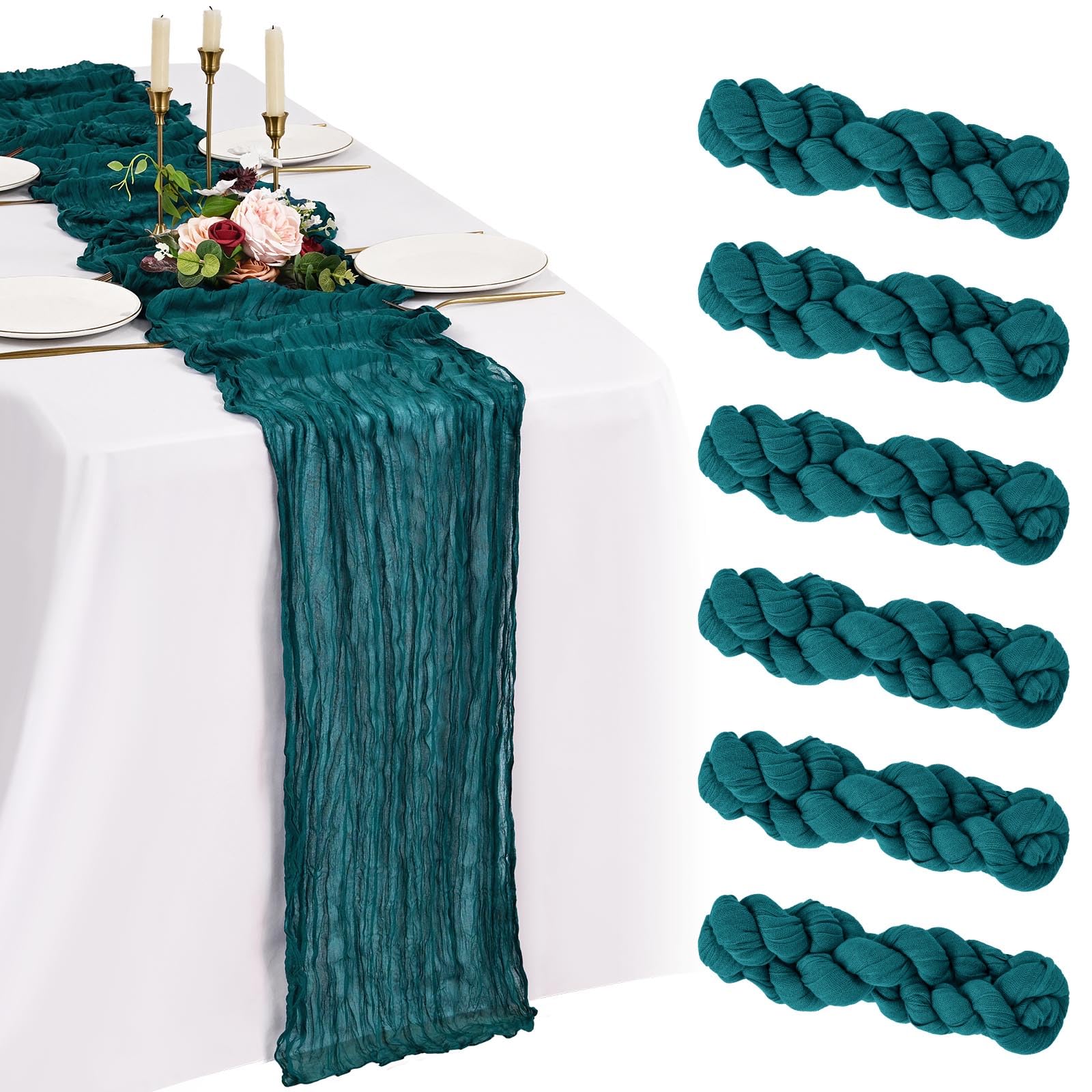 Showgeous 6 Pack Teal Cheesecloth Table Runners,21x120 Inch