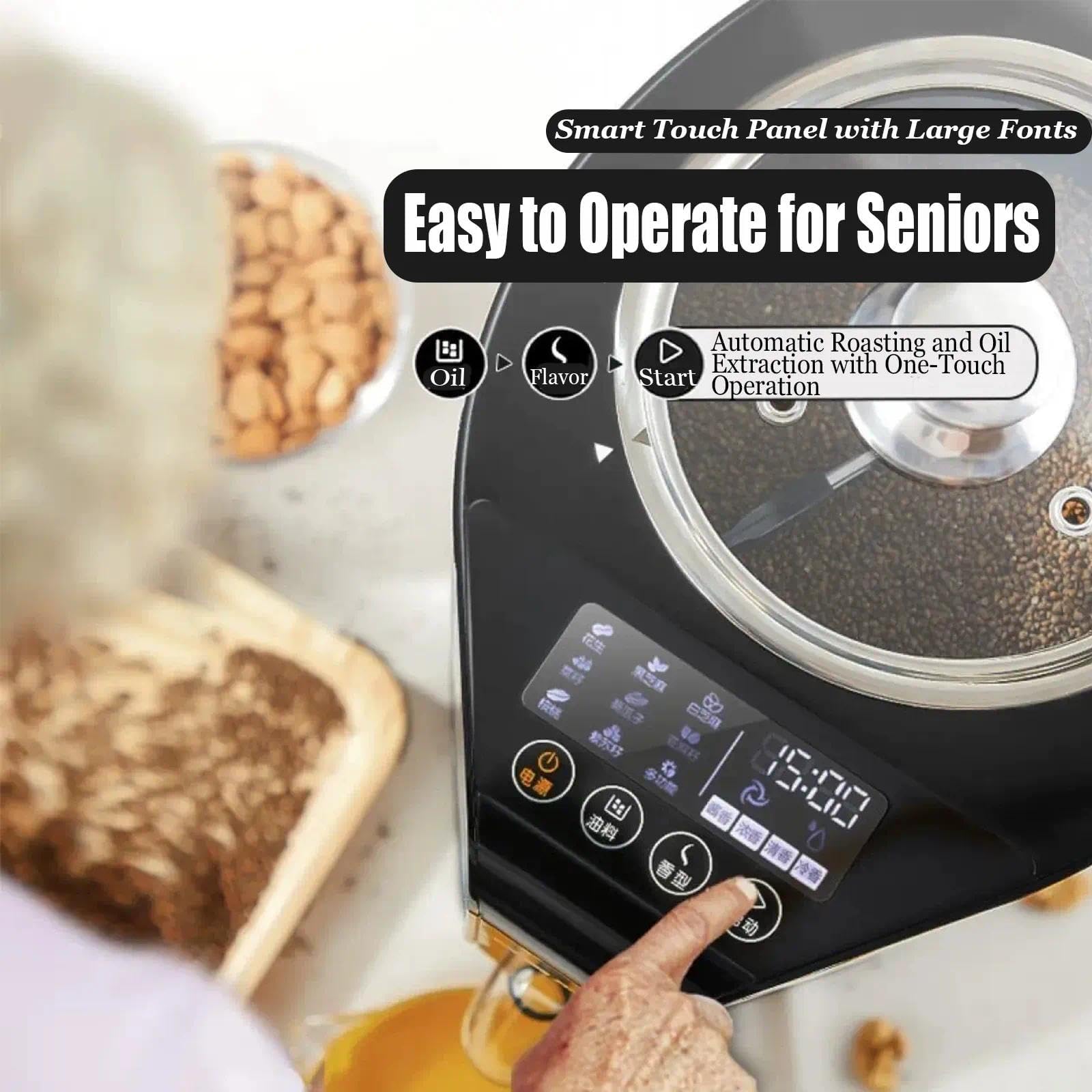 Prensa de aceite doméstica completamente automática con sistema de control inteligente Prensa de aceite caliente de acero inoxidable adecuada para maní, semillas de sésamo, semillas de lino y más