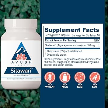 Ayush Herbs Sitawari, Shatavari Capsules for Women, 90 Servings | Shatavari Root Supplement, Hormone Balance for Women, Natural Female Reproductive Support
