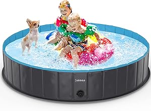 lunaoo Hundepool fur Große Hunde, Faltbare Schwimmbecken Hund Planschbecken Dog Pool, Tragbar PVC Hundebadewanne Hundeschwimmbad für Große Kleine Hunde, Hellblau, 160 x 30 cm