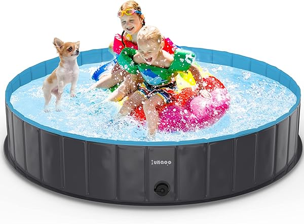 lunaoo Hundepool fur Große Hunde, Faltbare Schwimmbecken Hund Planschbecken Dog Pool, Tragbar PVC Hundebadewanne Hundeschwimmbad für Große Kleine Hunde, Hellblau, 160 x 30 cm