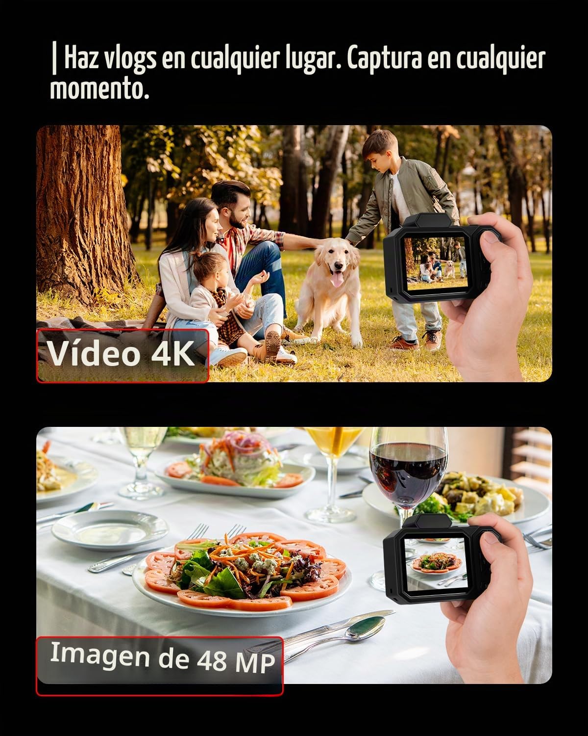 Cámara Digital 4K, Bextgoo Cámara de Fotos con Tarjeta de 64GB, Autofocus de 48MP, Zoom 12X, Camara Digital Compacta, Flash, Estabilizador y Pantalla, Portátil Digital Camara para Niños y Adolescentes