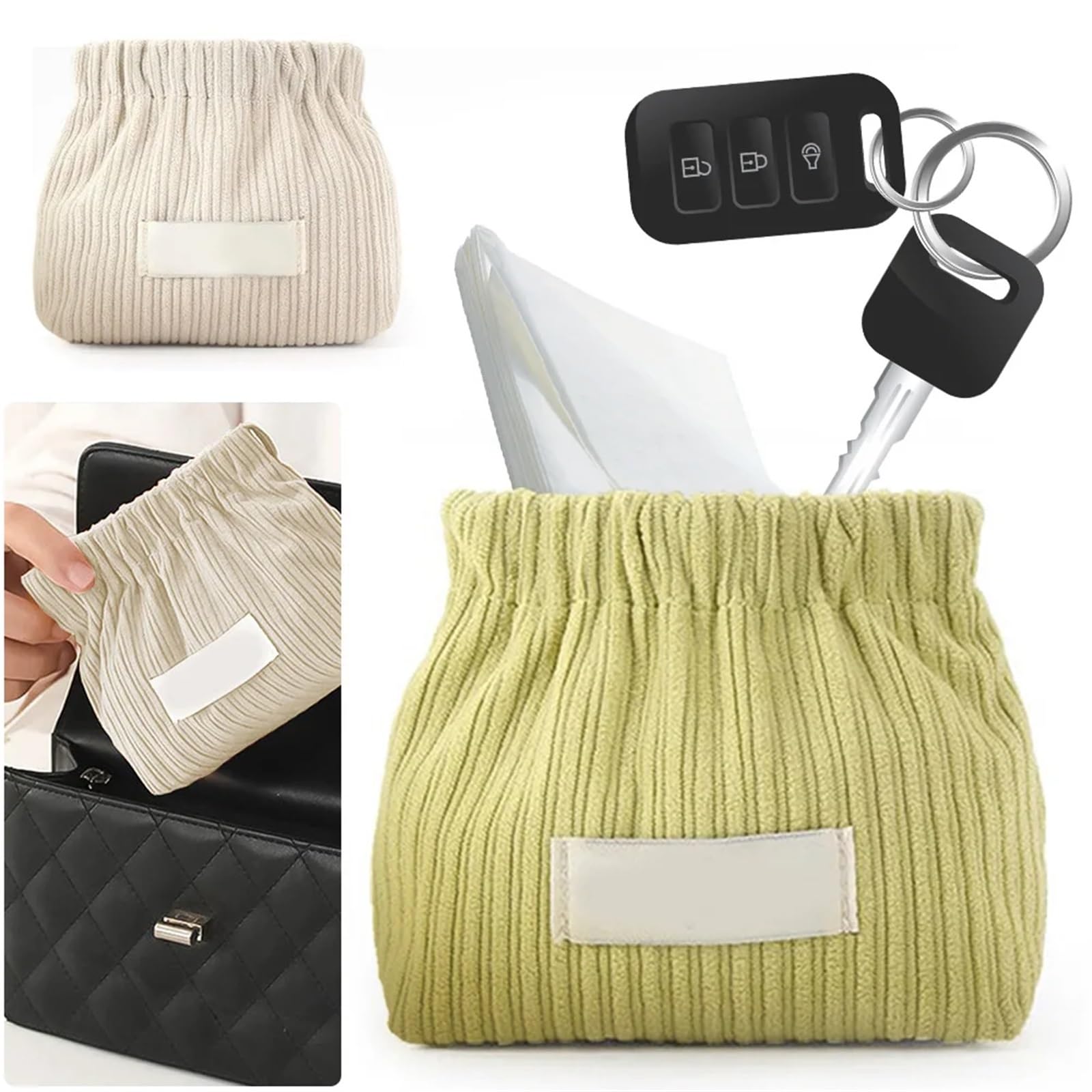Corduroy Elastic Storage Bag 2 Stück elastische Haargummi-Organizer, Cord-Aufbewahrungstasche, Haar-Accessoire, Schmuck-Aufbewahrungs-Organizer for Frauen und Mädchen