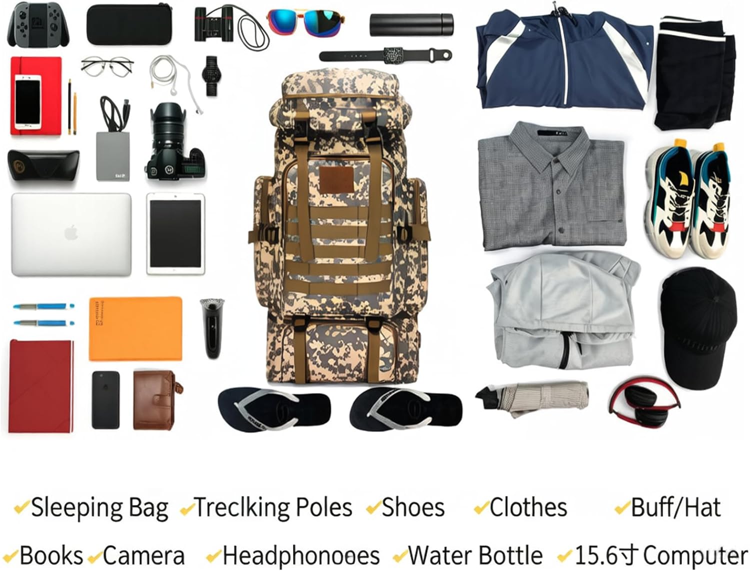 80L Camping Hiking Backpack,Molle Military Tactical Rucksack Backpack,Waterproof Lightweight Hiking Backpack for Outdoor (City Camo, 80L)