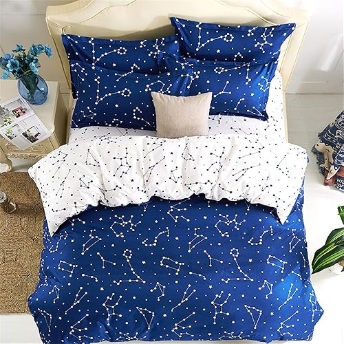 Miniatura 2 de Ropa de cama para el hogar, juego de funda de edredón de 4 piezas con constelación de color azul, estilo espacial, juegos de ropa de cama para