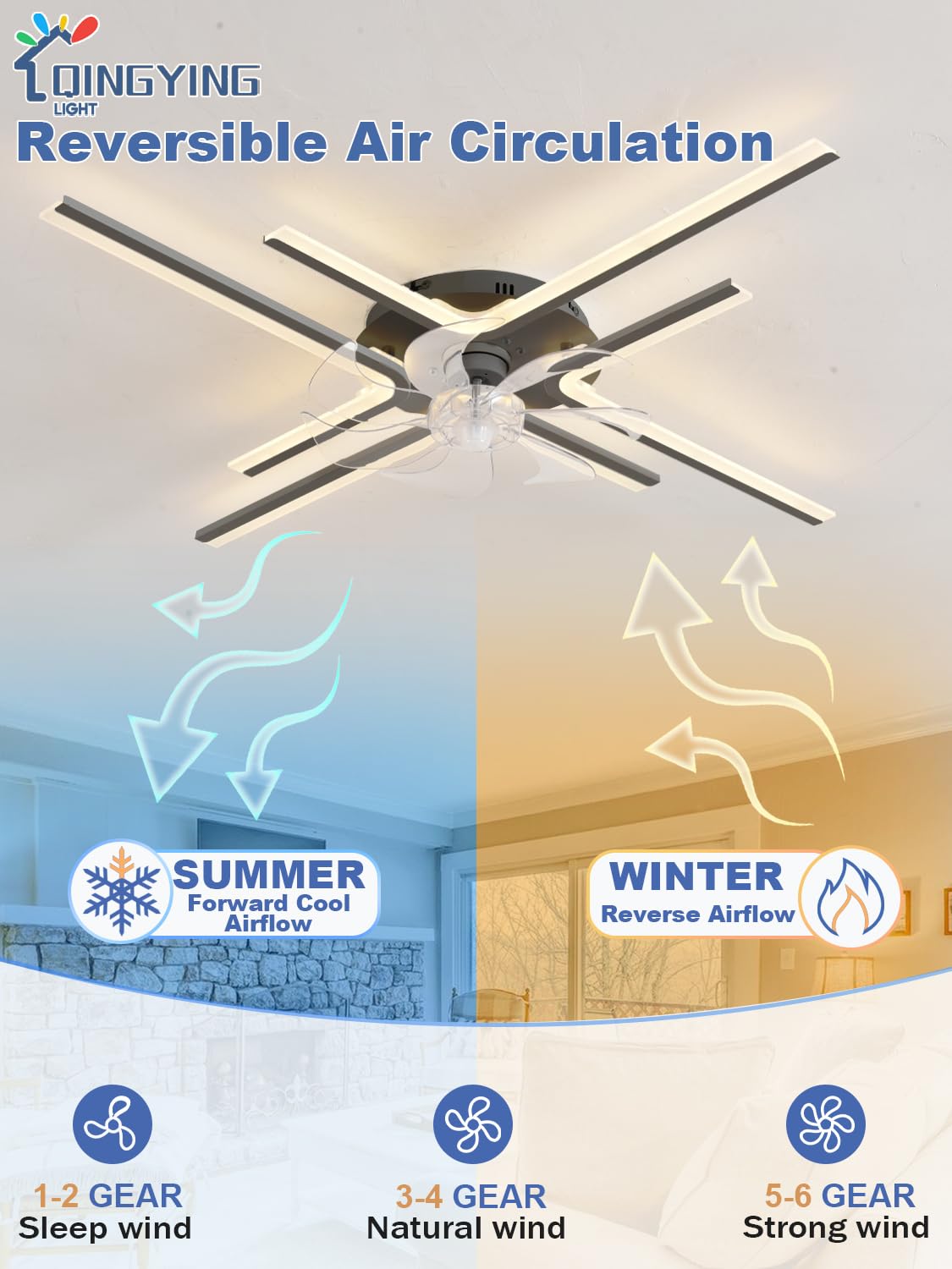 Moderno Lampadario Ventilatore Con App Telecomando, Ventola Soffitto Con Luce Reversibile 6 Velocità DC, Lampada Con Pale Ventilatore Dimmerabile LED Per Camere Da Letto E Soggiorni-Black||4 Heads