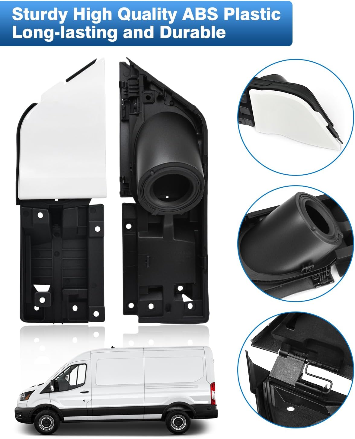 CK4Z-5427936-A Fuel Filler Door Housing Pocket Hinge with Cover Compatible with Ford Transit 150 250 350 350HD 2015-2023， Replace CK4Z-5427936-J, CK4Z-61405A26-B (Glossy White)