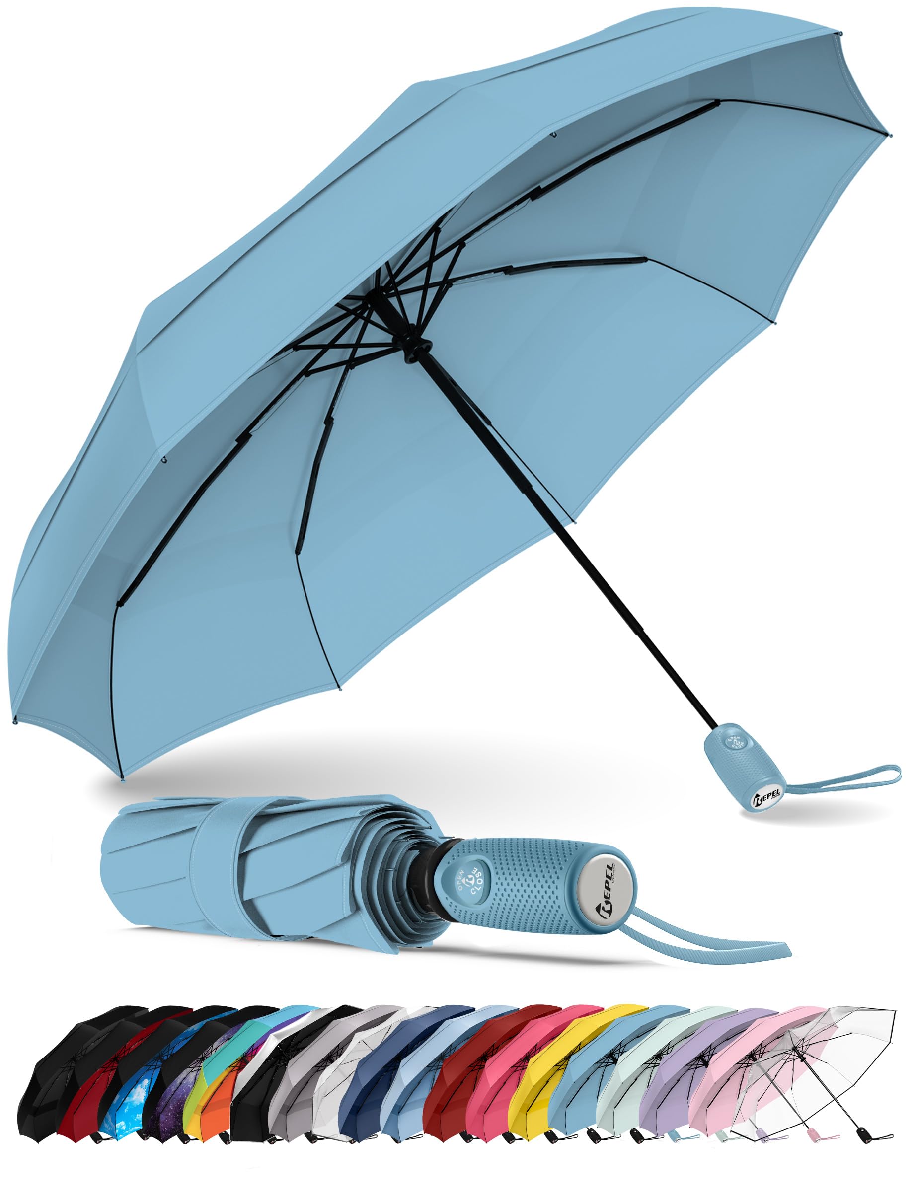 Photo 1 of Windproof Travel Umbrella - Compact & Withstands Winds up to 85MPH, Strongest Premium Auto Folding Umbrella for Rain and Sun - Durable, Light & Portable for Women & Men, Fits Backpack & Cars