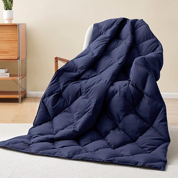 puredown Down Throw Blankets for Couch, Lightweight Down Throw for Indoor and Outdoor, Soft Throw Blanket for Travel and Home Navy (50 x 70)