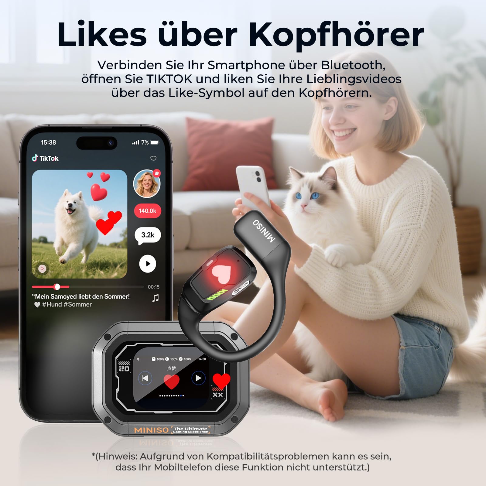 MINISO M98 AI Übersetzer Kopfhörer, 3-in-1 Echtzeit Übersetzungskopfhörer mit App, 134 Sprachen, LCD Touchscreen, Open Ear Ohrhörer