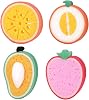 4pcs Bath Sponge Cute Fruit Shaped Shower Sponge Spa Puff Scrubber Ball for Tollder Mango Honey-Dew Melon Orange Strawberry