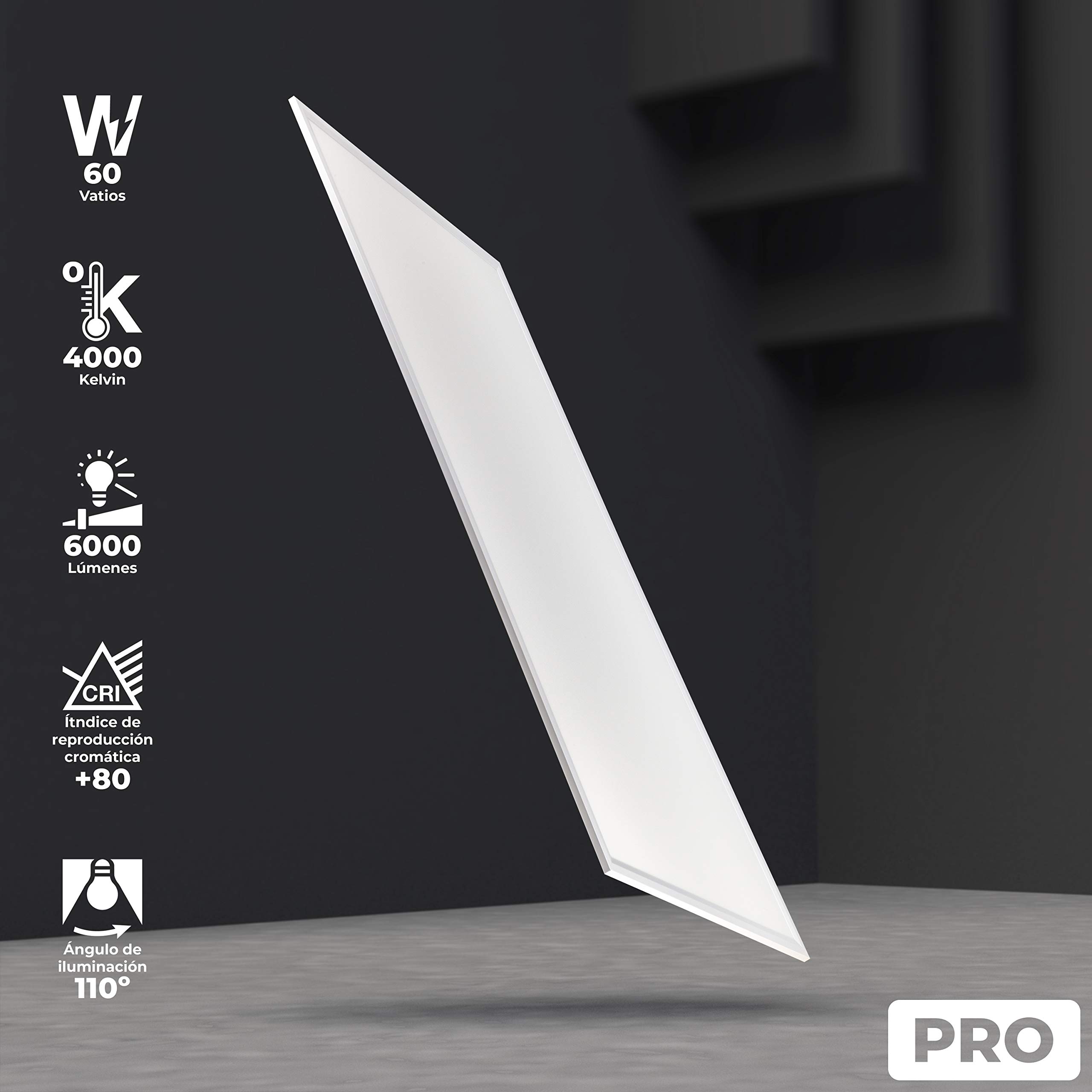 Popp® Panel LED PRO 60W con lente PMMA, 220V, 6000Lm, IP40 Blanco 60x120cm *(Driver LIFUD incluido) No flicker no requiere tornillos instalación, para techos desmontables(60x120cm Pack 2, 4000K)