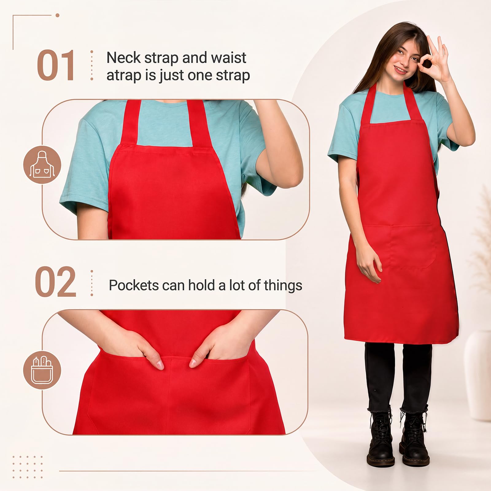 Syhood Confezione da 18 grembiuli unisex, tinta unita, regolabili, con tasca, per chef, cuoco, artigianato, cucina, pittura