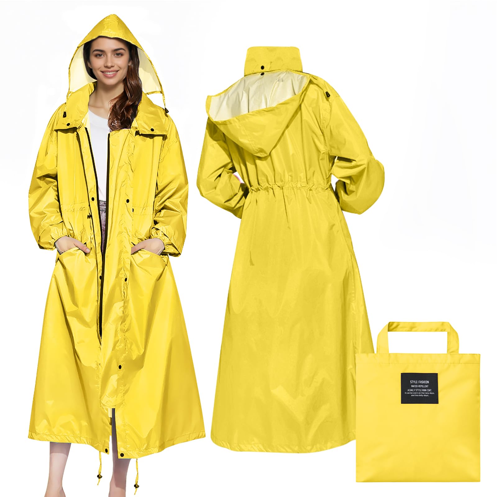 Lama Lange damesregenjas met capuchon, waterdicht, herbruikbaar, opvouwbaar, lange mouwen, voor volwassenen,voor dames, voor op de fiets, motor, tijdens paardrijden, wandelen, trekking, XL