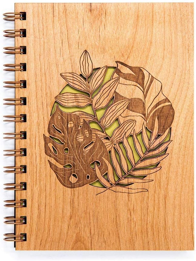 Tropical Leaves Wood Journal [Notebook, Sketchbook, Spiral Bound, Blank Pages]