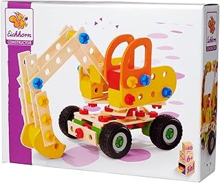 Eichhorn - Constructor Excavator, 5 Different Model Variations, Buildable, Construction Toy with 180 Pieces, Versatile Wooden Toy, Made from 100% FSC Certified Beech Wood, from 6 Years