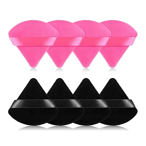Miniatura 7 de 8 esponjas de maquillaje triangulares en polvo, hechas de terciopelo súper suave, diseñadas para contorno, ojos y esquinas, recipiente de mezcla de