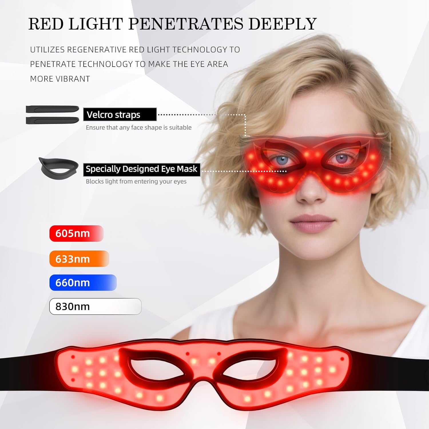 LED Eye Mask, Red Light Therapy for Eyes, Under Eye Red Light Therapy Device for Dark Circles, Puffy Eyes, Eye Bags & Fine Lines, Eye Care for Men and Women with Velcro Straps and Eye Protection - Image 3