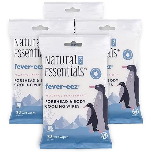 Natural Essentials Fever-eez - Alivio de la fiebre del bebé para niños, toallitas calmantes para la frente y el cuerpo para bebés, proporcionan una