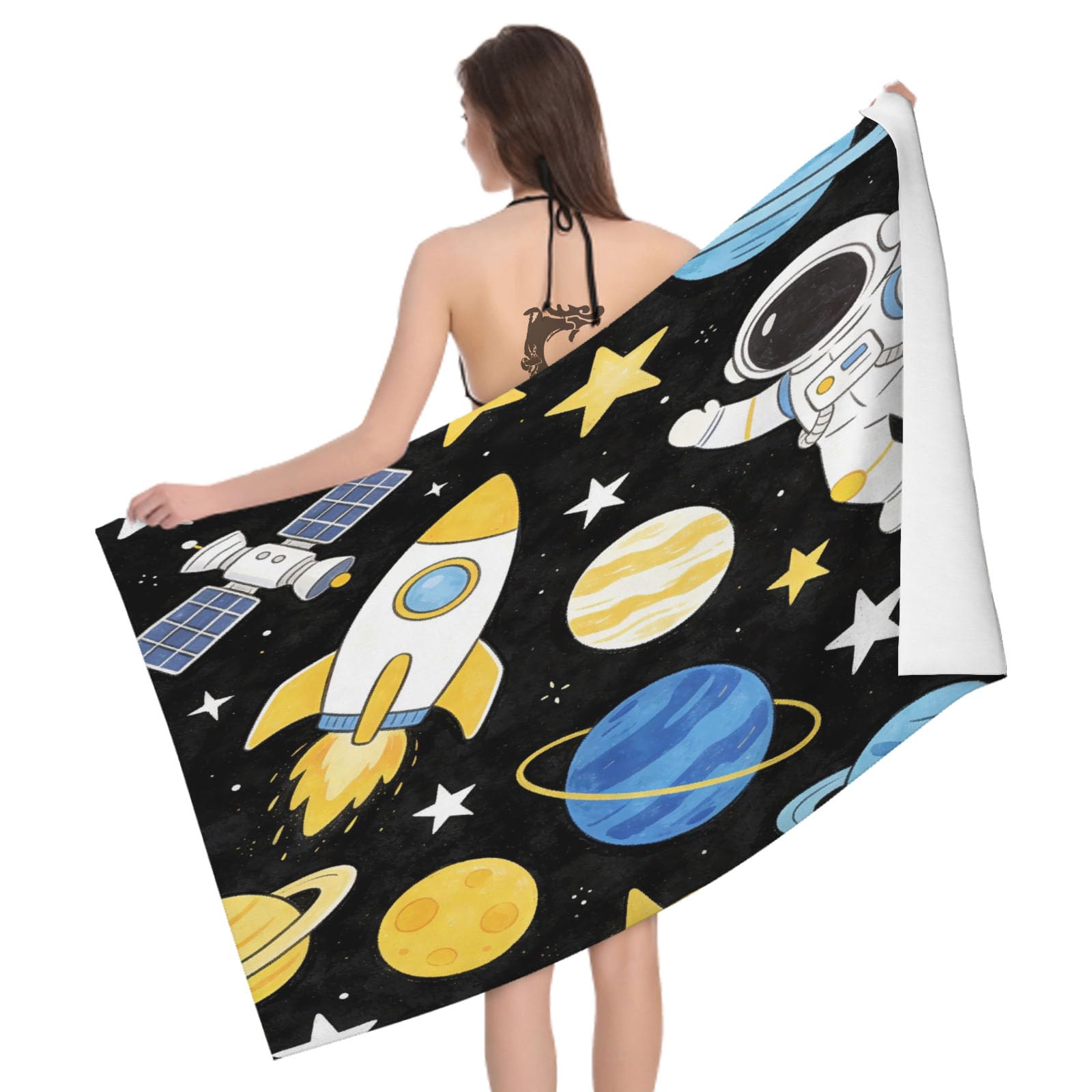 Leichong 3D Cartoon Astronaut Beach Towel Large Microfiber Soft Quick Dry for Adults, Cartoon Bath Towel Lightweight Soft Absorbent for Travel Swimming Pool Sports, 180 x 90 cm