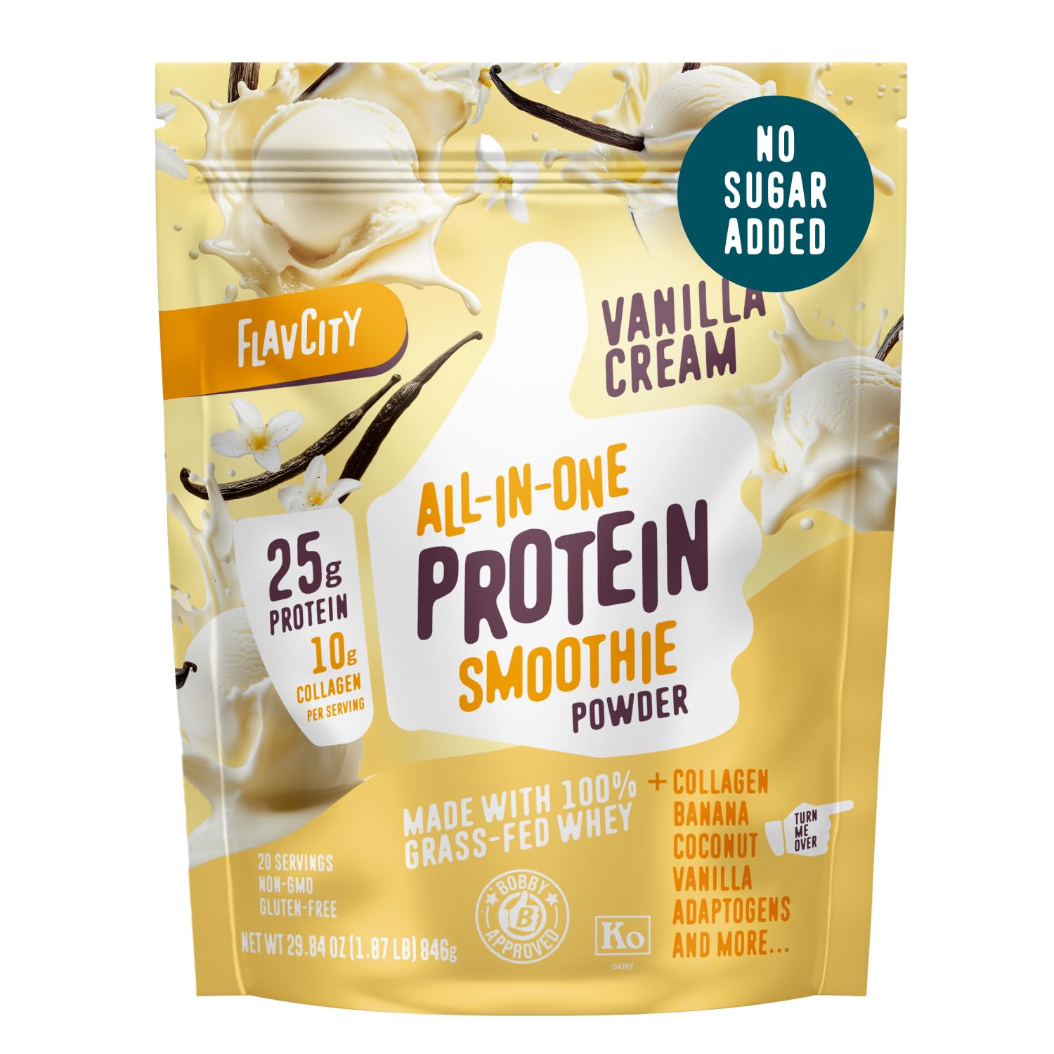FlavCityProtein Smoothie, Vanilla - 100% Grass-Fed Whey Protein Smoothie with Collagen (25g of Protein) - Gluten Free & No Added Sugars (29.63 oz)