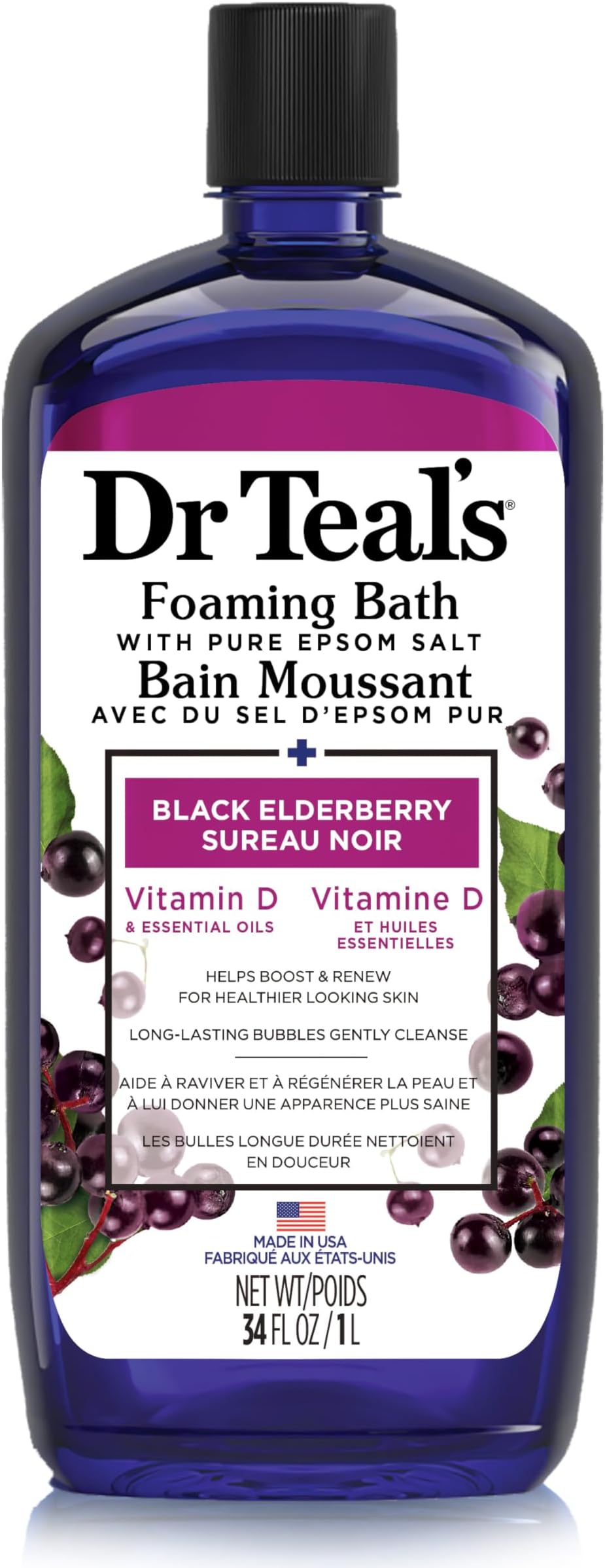 Dr Teal's Foaming Bath With Epsom Salt Black Elderberry 1000Ml, Ble