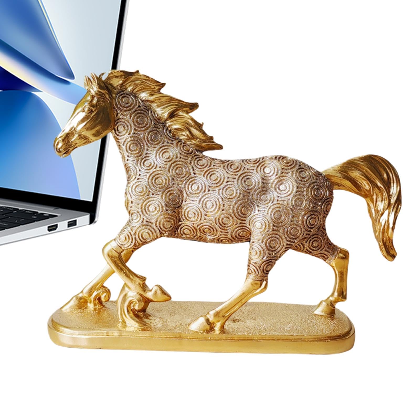Sculpture de cheval de combat dorée, objet d'art raffiné en résine pour maison