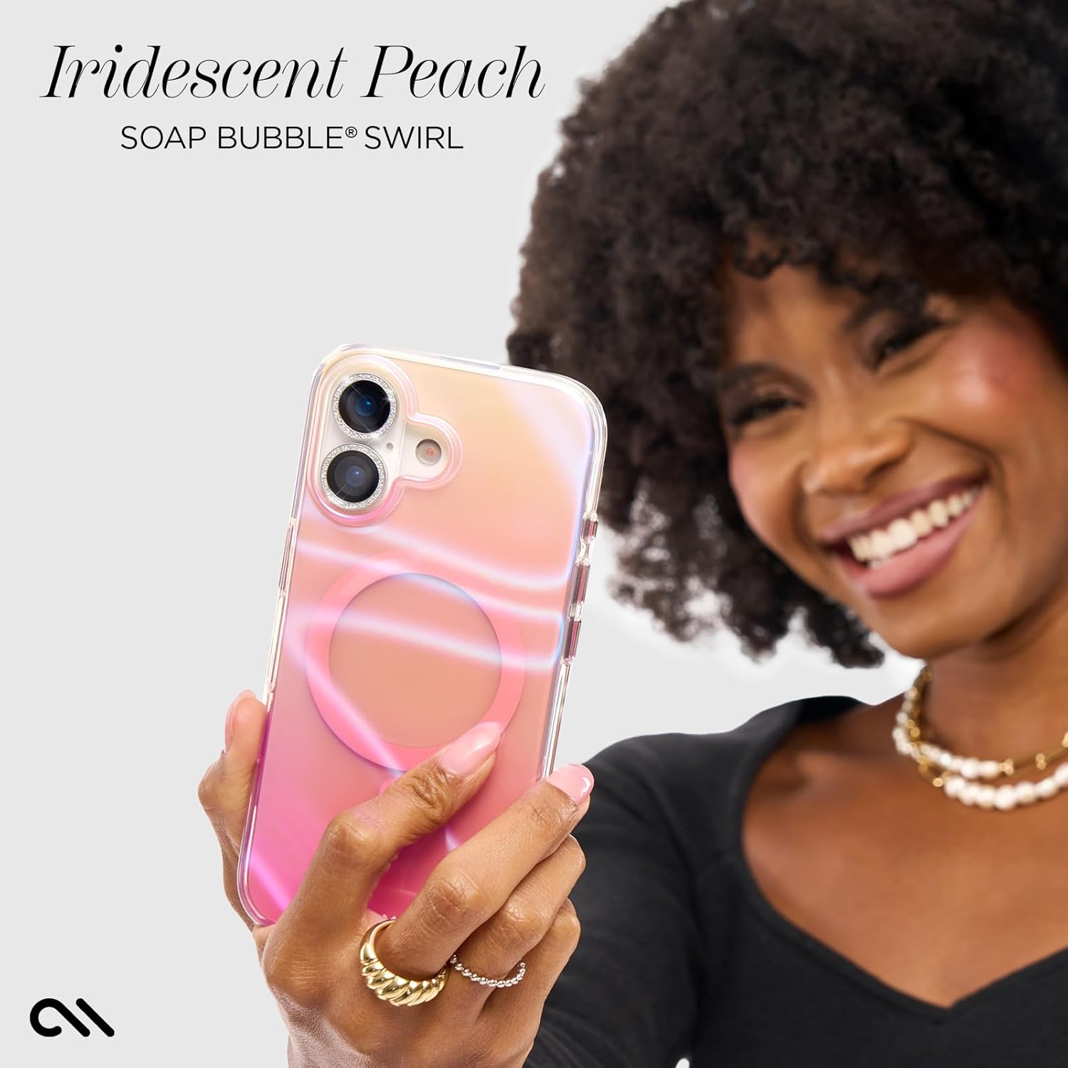 Case-Mate Soap Bubble iPhone 17 Case [Compatible with MagSafe] - Stylish Phone Case for Women with 12ft Drop Protection - Premium Magnetic Cover for iPhone 17 - Peach Iridescent