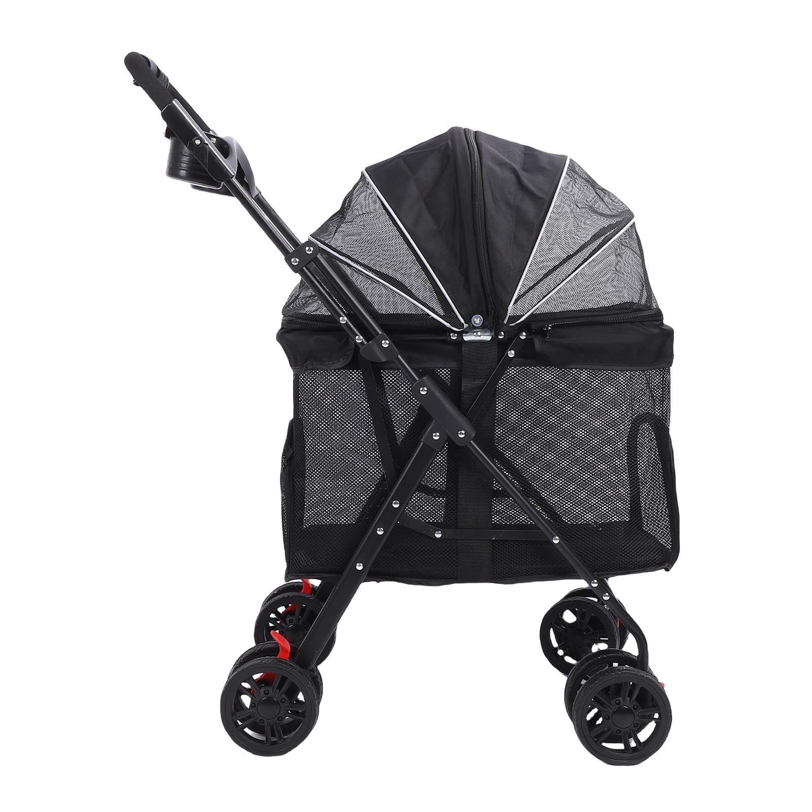 Yinhing Passeggino Pieghevole per Animali Domestici per Cani Gatti Trasportino da Viaggio a 4 Ruote con Parasole a 3 Vie Alimentazione con un Pieghevole e Freni Grigio (BLACK)