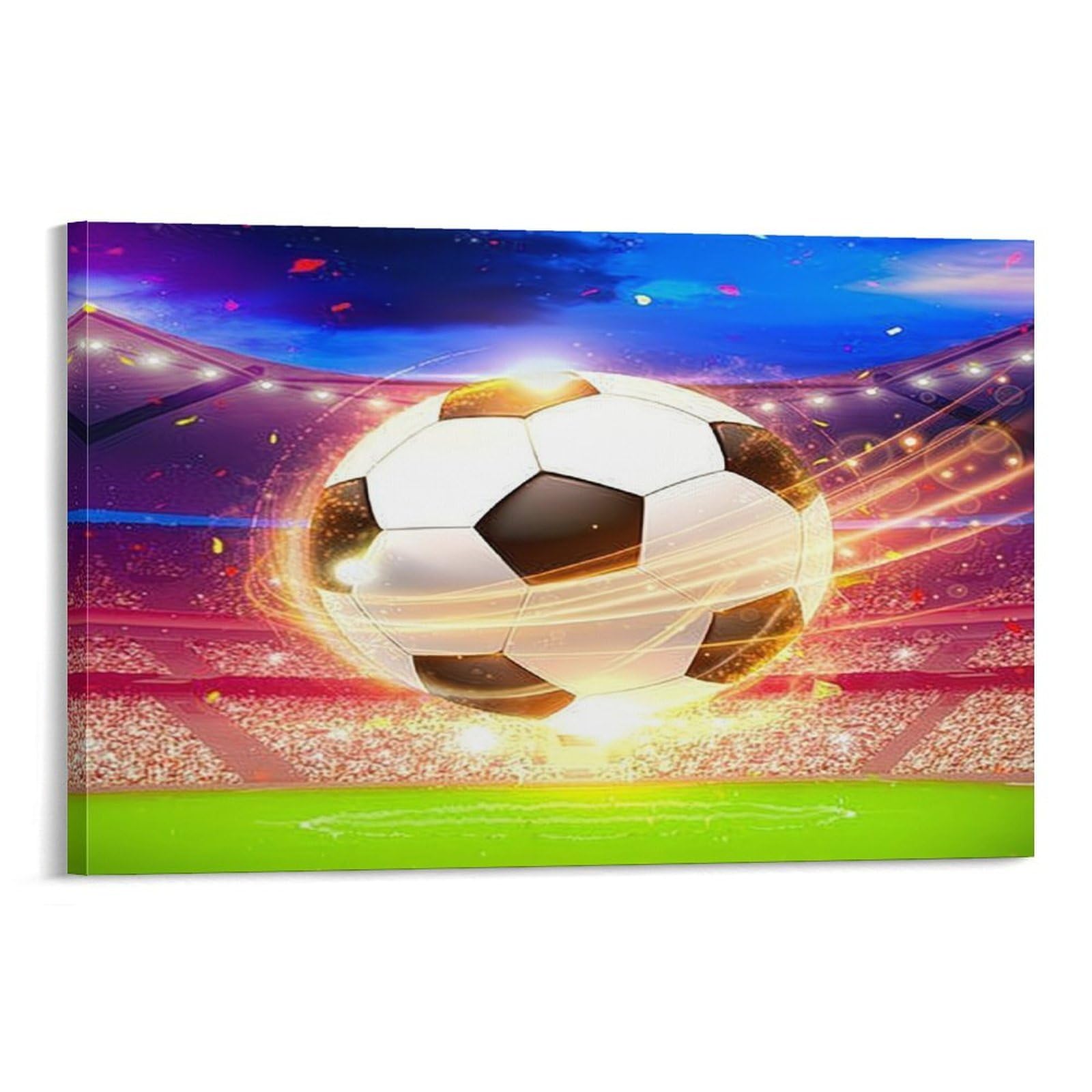 CPLVKWRQJ Soccer Ball Flash 1 Piece Glowing Soccer Ball Lit Stadium Pitch Canvas Artwork - Living Room Gallery Wall Statement Piece Fade Resistant Decor 20x30inch(50x75cm)
