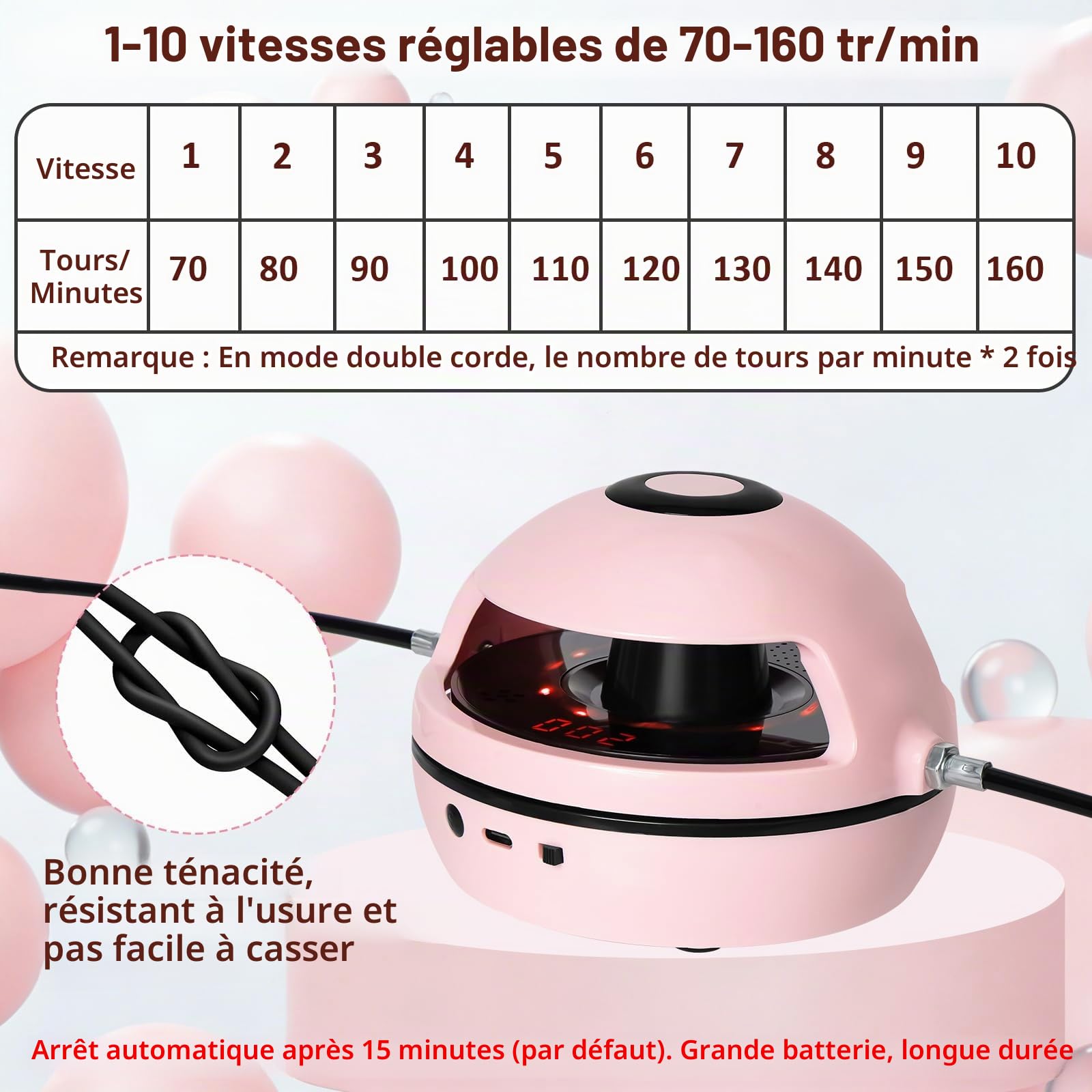 Corde à Sauter Électronique, Machine à Corde à Sauter avec Télécommande, avec 10 Niveaux de Vitesse, Compteur à Affichage LED, Musique Bluetooth, Appareil D'entraînement pour