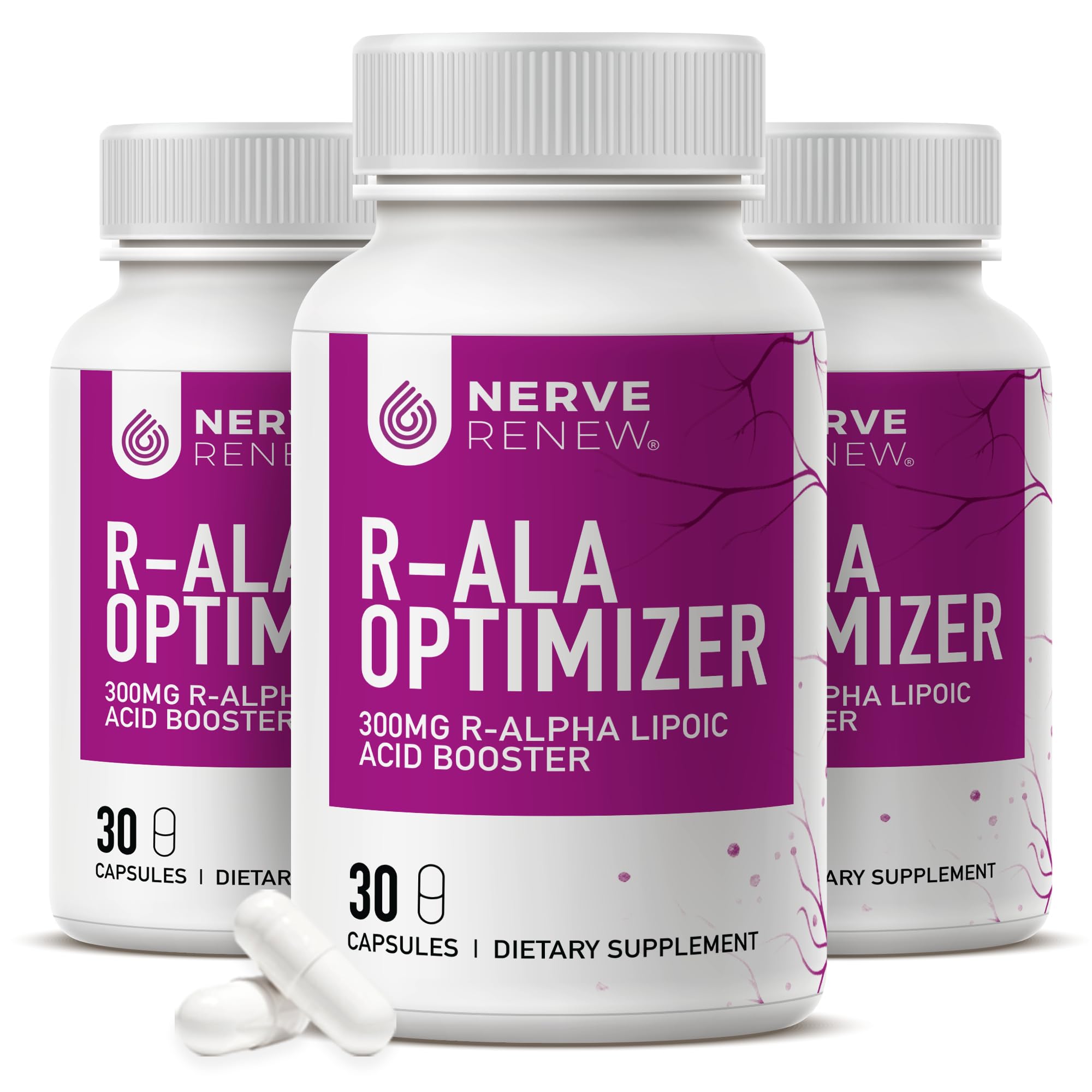 Optimizer, 3 Pack (90 Capsules) - 300 mg Stabilized R-Alpha Lipoic Acid per Capsule for Natural Nerve Discomfort Support - Fast Absorption - Safe and All Natural